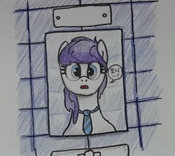 Size: 647x577 | Tagged: safe, artist:cocopommel, oc, oc only, oc:malchang, pony, female, korean, mirror, simple background, solo, traditional art