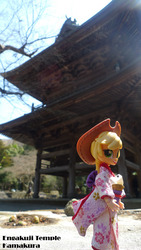 Size: 670x1191 | Tagged: safe, artist:redness, applejack, equestria girls, g4, ball jointed doll, clothes, cowboy hat, customized toy, doll, equestria girls minis, eqventures of the minis, hat, irl, japan, kimono (clothing), photo, toy