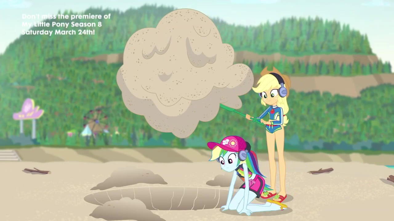 1677401 - safe, screencap, applejack, rainbow dash, equestria girls, g4,  lost and found, my little pony equestria girls: better together, animation  error, beach, bikini, clothes, error, feet, female, flip-flops, geode of  super