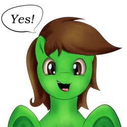 Size: 931x931 | Tagged: safe, artist:chrisgotjar, oc, oc only, oc:chrisgotjar, pony, ask, looking at you, open mouth, simple background, solo, speech bubble, text, transparent background, tumblr, underhoof, yes