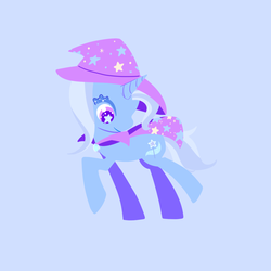 Size: 2000x2000 | Tagged: safe, artist:sinso2913, trixie, pony, unicorn, g4, blue background, cape, clothes, female, hat, high res, looking down, mare, simple background, solo, starry eyes, wingding eyes