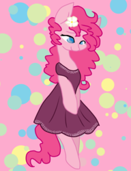 Size: 3000x3900 | Tagged: safe, artist:hippykat13, artist:moonhunterofficial, artist:sabokat, edit, pinkie pie, earth pony, pony, g4, art theft, bipedal, clothes, dress, female, high res, solo, trace