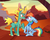 Size: 3000x2400 | Tagged: dead source, safe, artist:dsp2003, rainbow dash, tianhuo (tfh), longma, pegasus, pony, them's fightin' herds, g4, blushing, blushing profusely, canyon, community related, counterparts, crossover, crossover shipping, cute, dashabetes, ear fluff, female, floppy ears, forked tongue, high res, lesbian, looking at each other, mare, mlem, non-consensual licking, raised hoof, river, scrunchy face, shipping, silly, tiandash, tongue out