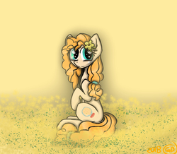 Size: 1255x1096 | Tagged: safe, artist:goldenbrush156, pear butter, earth pony, pony, g4, female, field, sitting, solo