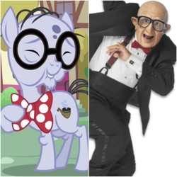 Size: 3988x3988 | Tagged: safe, screencap, mr. waddle, earth pony, human, pony, a friend in deed, g4, bow, bowtie, comparison, cropped, elderly, glasses, high res, irl, irl human, liver spots, male, mr. six, photo, similarities, stallion