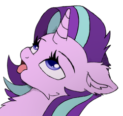 Size: 1767x1670 | Tagged: safe, artist:nighty, starlight glimmer, pony, unicorn, ahegao, bedroom eyes, bust, cheek fluff, chest fluff, colored pupils, ear fluff, female, fluffy, looking up, mare, offscreen communism, open mouth, simple background, solo, tongue out, transparent background