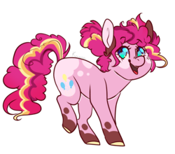 Size: 1576x1387 | Tagged: safe, artist:skimea, pinkie pie, earth pony, pony, g4, alternate design, colored hooves, female, happy, simple background, solo, transparent background