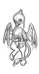 Size: 658x1234 | Tagged: safe, artist:theandymac, oc, oc only, oc:der, griffon, belly, looking at you, male, monochrome, on back, sketch, solo