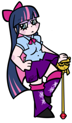 Size: 1024x1745 | Tagged: safe, artist:befishproductions, twilight sparkle, angel, equestria girls, g4, anarchy stocking, anime, clothes, costume, crossover, equestria girls outfit, female, hair ribbon, not twilight sparkle, panty and stocking with garterbelt, scepter, simple background, solo, stockinglight, transparent background, twilight scepter