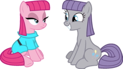 Size: 500x283 | Tagged: safe, color edit, edit, maud pie, pinkie pie, earth pony, pony, rock solid friendship, alternate hairstyle, behaving like maud pie, colored, duo, female, grin, mare, maudie pie, palette swap, pie sisters, pinkamena diane pie, recolor, role reversal, siblings, simple background, sisters, skin color edit, smiling, transparent background, vector