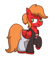 Size: 1101x1159 | Tagged: safe, artist:moonatik, oc, oc only, oc:moonatik, pegasus, pony, clothes, hoodie, lidded eyes, raised hoof, simple background, smug, solo, style emulation, transparent background