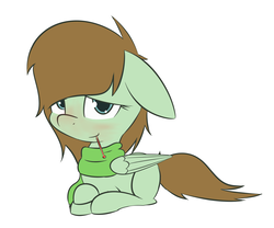 Size: 3047x2533 | Tagged: safe, artist:lofis, oc, oc only, oc:mint chocolate, pegasus, pony, blushing, clothes, cute, high res, looking at you, lying down, scarf, sick, simple background, solo, white background