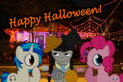 Size: 250x167 | Tagged: safe, artist:erthilo, dj pon-3, octavia melody, pinkie pie, vinyl scratch, earth pony, pony, unicorn, ask octavia, g4, female, halloween, halloween costume, holiday, irl, mare, photo, ponies in real life, wrong eye color