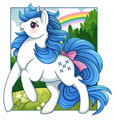 Size: 600x630 | Tagged: safe, artist:rapidashtrainer, majesty, pony, unicorn, g1, bow, female, mare, rainbow, solo, tail bow