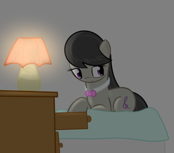 Size: 764x669 | Tagged: safe, artist:erthilo, octavia melody, earth pony, pony, ask octavia, g4, ask, bed, female, lamp, looking sideways, mare, prone, solo