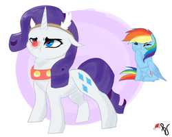 Size: 1024x820 | Tagged: safe, artist:poowndraww, rainbow dash, rarity, pegasus, pony, unicorn, g4, duo, fake antlers, female, mare, red nose