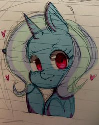 Size: 1625x2048 | Tagged: safe, artist:koto, trixie, pony, unicorn, g4, cute, diatrixes, female, heart, lined paper, looking at you, mare, solo, traditional art