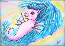 Size: 2805x1996 | Tagged: safe, artist:lolliangel00, artist:lolliangel123, wavedancer, pony, sea pony, g1, colored pencil drawing, female, mare, pen drawing, pencil drawing, traditional art, watercolor painting