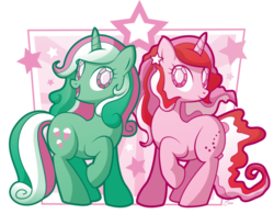 Size: 600x467 | Tagged: safe, artist:xkappax, fizzy, galaxy (g1), pony, twinkle eyed pony, unicorn, g1, g4, duo, female, g1 to g4, generation leap, mare, simple background, transparent background