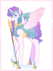 Size: 1460x1955 | Tagged: safe, artist:tealflight, princess flurry heart, alicorn, pony, g4, armor, crystal guard armor, female, mare, older, older flurry heart, solo, spear, warrior flurry heart, weapon