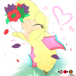 Size: 2500x2500 | Tagged: safe, artist:dshou, paprika (tfh), alpaca, them's fightin' herds, bouquet, community related, cute, eyes closed, female, flower, heart, high res, menace, pacabetes, paprikadorable, smiling, solo