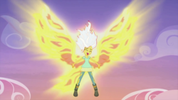 Size: 1024x576 | Tagged: safe, edit, edited screencap, screencap, sunset shimmer, equestria girls, g4, my past is not today, 1000 years in photoshop, dragon ball, dragon ball super, fiery shimmer, sunset phoenix, super saiyan, white hair, wings