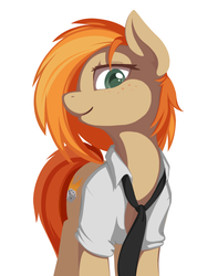 Size: 653x827 | Tagged: safe, artist:theparagon, oc, oc only, oc:parlay, earth pony, pony, clothes, female, freckles, lineless, looking at you, mare, necktie, shirt, simple background, smiling, white background