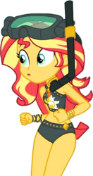 Size: 372x705 | Tagged: safe, edit, edited screencap, screencap, sunset shimmer, equestria girls, g4, my little pony equestria girls: better together, unsolved selfie mysteries, background removed, belly button, bikini, bracelet, clothes, curvy, female, goggles, jewelry, midriff, not a vector, open mouth, simple background, snorkel, solo, sunset shimmer swimsuit, sunset shimmer's beach shorts swimsuit, swimsuit, transparent background