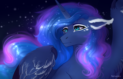 Size: 1700x1100 | Tagged: safe, artist:fenwaru, princess luna, alicorn, pony, g4, facial markings, female, horn, mare, solo, stars, wings