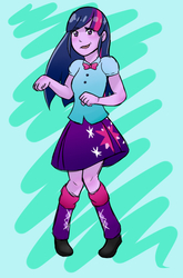 Size: 524x792 | Tagged: safe, artist:guiltyp, twilight sparkle, alicorn, equestria girls, g4, awkward, clothes, cute, female, fist, humans doing horse things, leg warmers, pleated skirt, shirt, shoes, skirt, smiling, solo, twilight sparkle (alicorn)