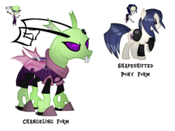 Size: 1519x1140 | Tagged: dead source, safe, artist:thecreativeenigma, changeling, pony, changelingified, invader zim, ponified, saddle bag, simple background, species swap, transparent background