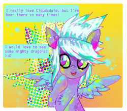 Size: 496x432 | Tagged: safe, artist:chalnsaw, cloudchaser, pony, g4, answer, dialogue, female, psychedelic, solo