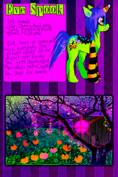Size: 600x900 | Tagged: safe, artist:chalnsaw, oc, oc only, oc:eve spook, pony, candy, candy corn, food, forest, house, needs more saturation, psychedelic, pumpkin, reference sheet, solo, surreal, tree