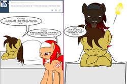 Size: 1204x800 | Tagged: safe, artist:dekomaru, oc, oc only, oc:fuma, oc:hattori, pegasus, pony, tumblr:ask twixie, ask, comic, female, magic, mare, needle, tumblr