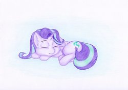 Size: 1024x723 | Tagged: safe, artist:rurihal, starlight glimmer, pony, unicorn, g4, eyes closed, female, lying down, sleeping, solo, traditional art