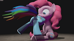Size: 1280x720 | Tagged: safe, artist:fishimira, pinkie pie, rainbow dash, earth pony, pony, g4, 3d, animated, butt, cartoon physics, eaten alive, eating, female, fetish, gif, hammerspace, hammerspace belly, mare, oral vore, pinkie pred, plot, preydash, sitting, source filmmaker, struggling, vore