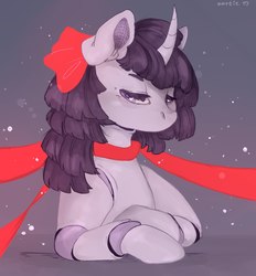 Size: 1616x1744 | Tagged: safe, artist:zortie, oc, oc only, pony, unicorn, bow, bust, curved horn, hair bow, horn, lidded eyes, solo