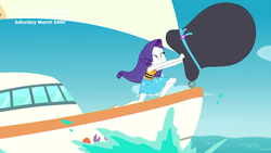 Size: 1920x1080 | Tagged: safe, screencap, rarity, equestria girls, g4, my little pony equestria girls: better together, the salty sails, clothes, female, giant hat, hat, rarity's blue sarong, sarong, solo, sun hat, swimsuit