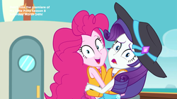 Size: 1920x1080 | Tagged: safe, screencap, pinkie pie, rarity, equestria girls, g4, my little pony equestria girls: better together, the salty sails, clothes, duo, duo female, female, geode of shielding, geode of sugar bombs, hat, lifejacket, magical geodes, not what it looks like, one-piece swimsuit, pinkie pie swimsuit, rarity's blue sarong, sarong, sun hat, swimsuit