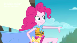 Size: 1920x1080 | Tagged: safe, screencap, pinkie pie, equestria girls, g4, my little pony equestria girls: better together, the salty sails, cape, clothes, female, lifejacket, solo, superhero, swimsuit