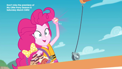 Size: 1920x1080 | Tagged: safe, screencap, pinkie pie, equestria girls, g4, my little pony equestria girls: better together, the salty sails, clothes, female, food, lifejacket, one-piece swimsuit, pinkie pie swimsuit, solo, swimsuit