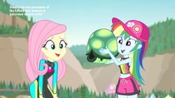 Size: 1366x768 | Tagged: safe, screencap, fluttershy, rainbow dash, tank, aww... baby turtles, equestria girls, g4, my little pony equestria girls: better together, beach, belly button, clothes, curvy, fluttershy's wetsuit, hips, midriff, rainbow dash's beach shorts swimsuit, shorts, swimsuit, wetsuit