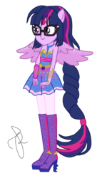 Size: 289x533 | Tagged: safe, artist:ilaria122, part of a set, sci-twi, twilight sparkle, equestria girls, g4, boots, clothes, dress, element of magic, female, geode of telekinesis, guardian, high heel boots, jewelry, ponied up, sci-twilicorn, shoes, simple background, smiling, solo, transparent background