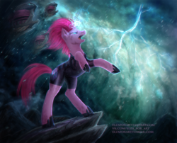 Size: 3095x2500 | Tagged: safe, artist:elzafox, tempest shadow, pony, unicorn, g4, my little pony: the movie, airship, armor, broken horn, female, high res, horn, lightning, solo, thunder