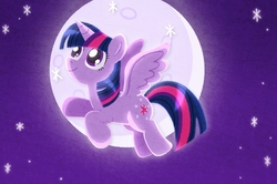 Size: 1626x1080 | Tagged: safe, artist:ririko, twilight sparkle, alicorn, pony, g4, female, flying, mare, moon, solo, twilight sparkle (alicorn)