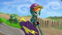 Size: 1920x1080 | Tagged: safe, screencap, rainbow dash, tank, equestria girls, g4, about to run, cape, clothes, doll, equestria girls minis, fraps, hasbro, kites, motorboat, shocked, toy