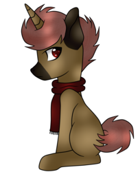 Size: 1584x1972 | Tagged: safe, artist:cindystarlight, oc, oc only, oc:jack, pony, unicorn, clothes, male, scarf, simple background, sitting, solo, stallion, transparent background