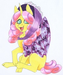 Size: 3630x4337 | Tagged: safe, artist:frozensoulpony, oc, oc only, oc:aurora north, alicorn, pony, female, filly, high res, offspring, parent:fluttershy, parent:princess luna, parents:lunashy, solo, traditional art