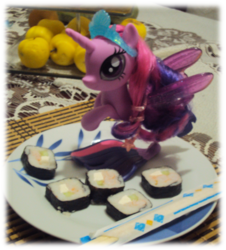 Size: 627x694 | Tagged: safe, artist:24-1, twilight sparkle, alicorn, pony, g4, food, irl, photo, solo, sushi, toy, twilight sparkle (alicorn)