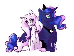 Size: 4000x3000 | Tagged: safe, artist:peachplumeria, fleur-de-lis, princess luna, alicorn, pony, unicorn, g4, crack shipping, female, fleur de lune, lesbian, mare, shipping